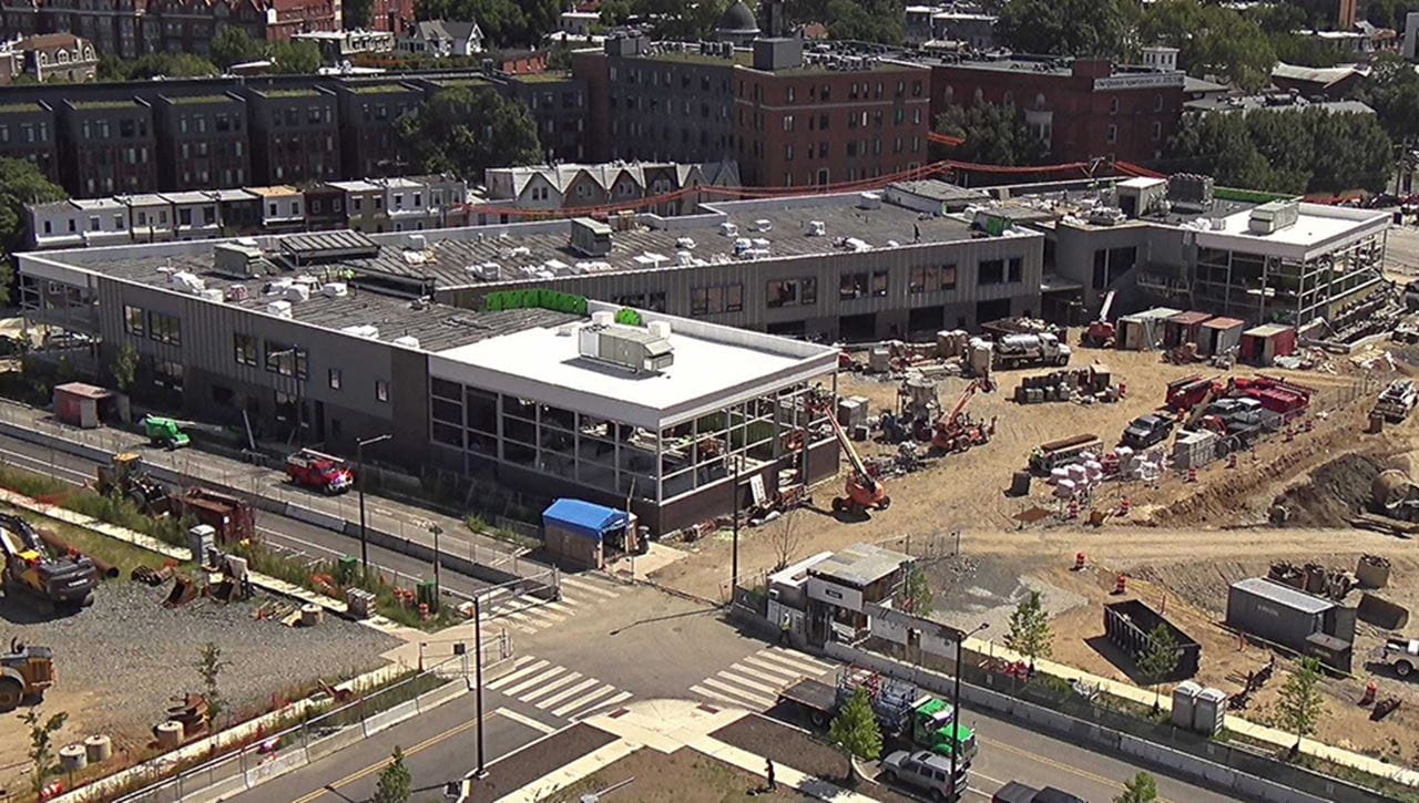 The Drexel Academic Tower and  Powel Elementary/Science Leadership Academy Middle School photographed on Aug. 3. Photo courtesy Wexford and Turner Construction.