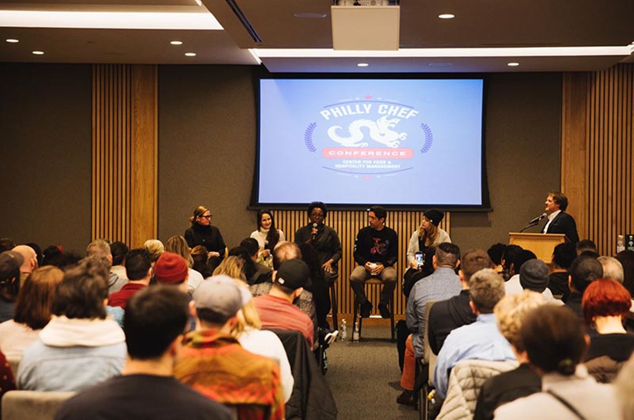 Audience watching a panel discussion at the Philly Chef Conference