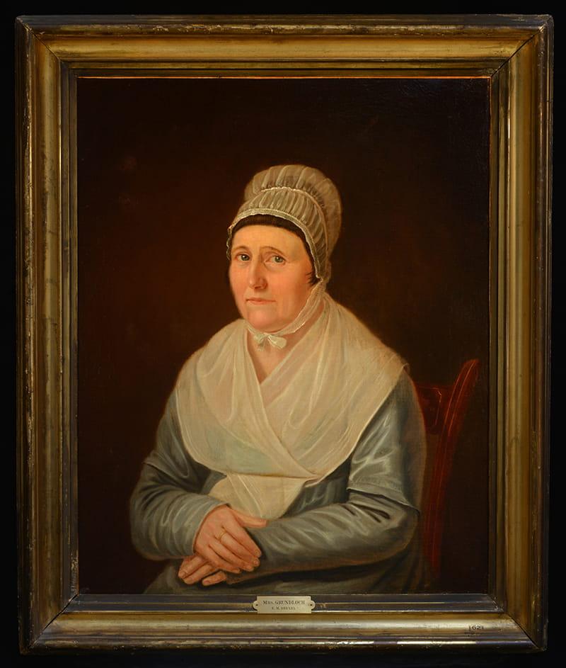 “Portrait of Mrs. Gottlieb Grundloch” by Francis Martin Drexel. Oil on canvas, 1817. She was his landlord when he first arrived in America. Today, this painting can be found at Drexel University. Photo courtesy The Drexel Collection. 