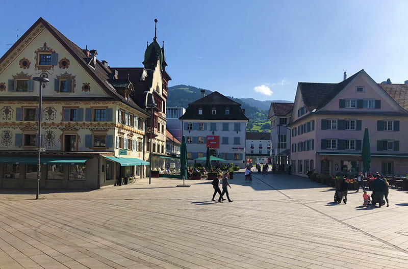 The Dornbirn marketplace in 2019 where Francis Martin presented his painting to Francis I.