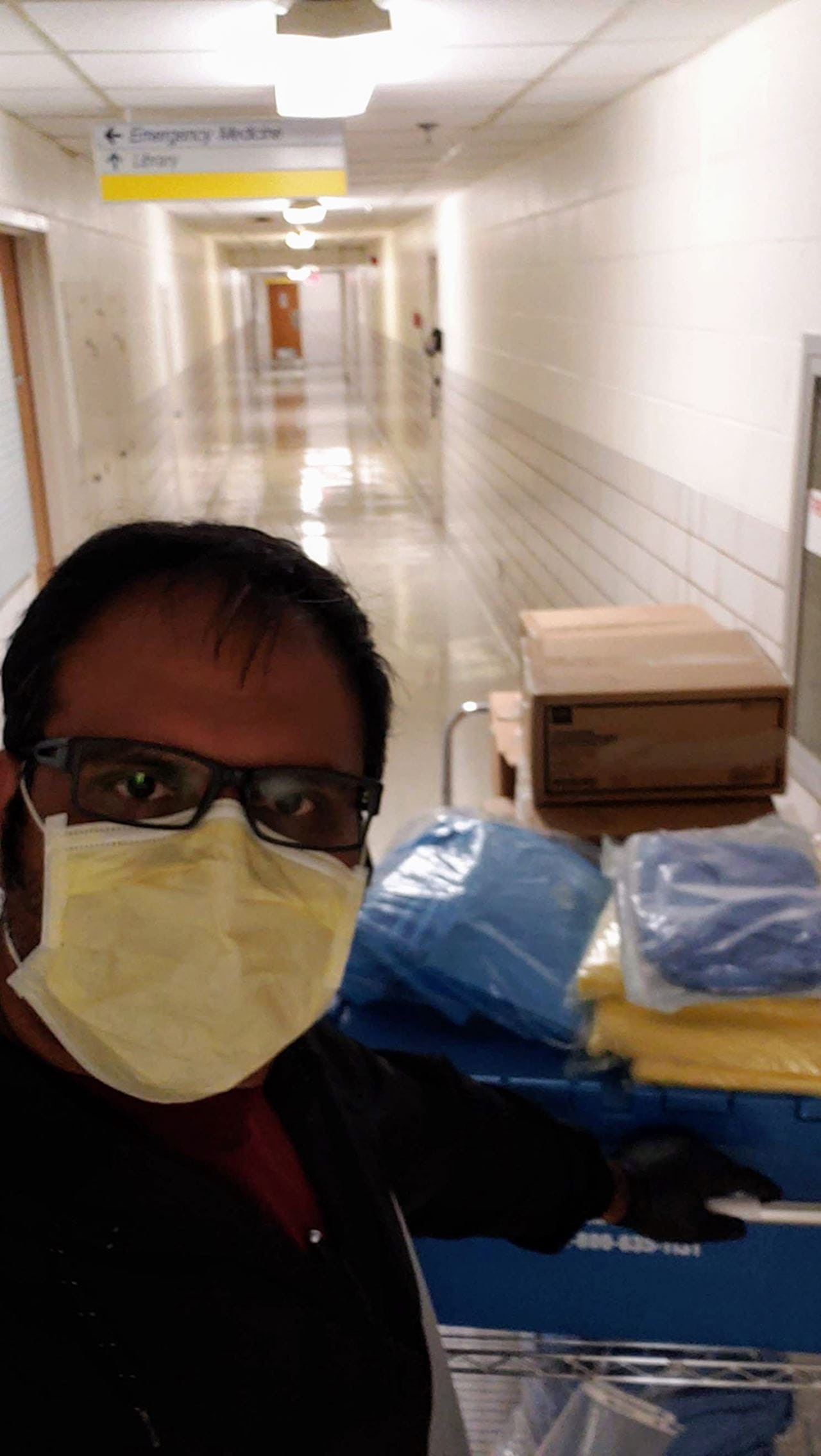 Arun Ramakrishnan took a selfie while safely collecting supplies. Photo credit: Arun Ramakrishnan