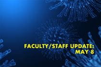 blue rendering of coronavirus with faculty and staff update May 8