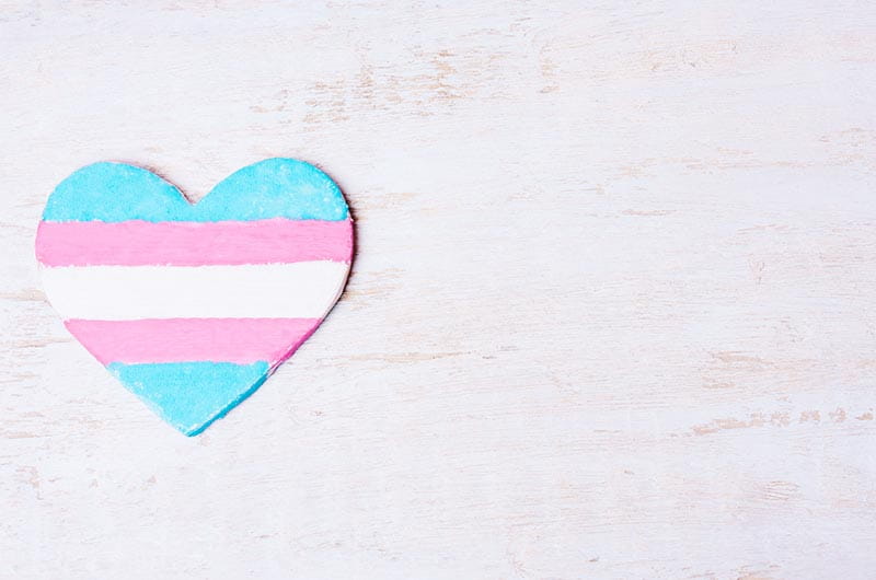 Heart painted with the transgender flag colors (pink, blue and white).
