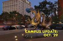 Dragon statue with text campus update Oct. 29