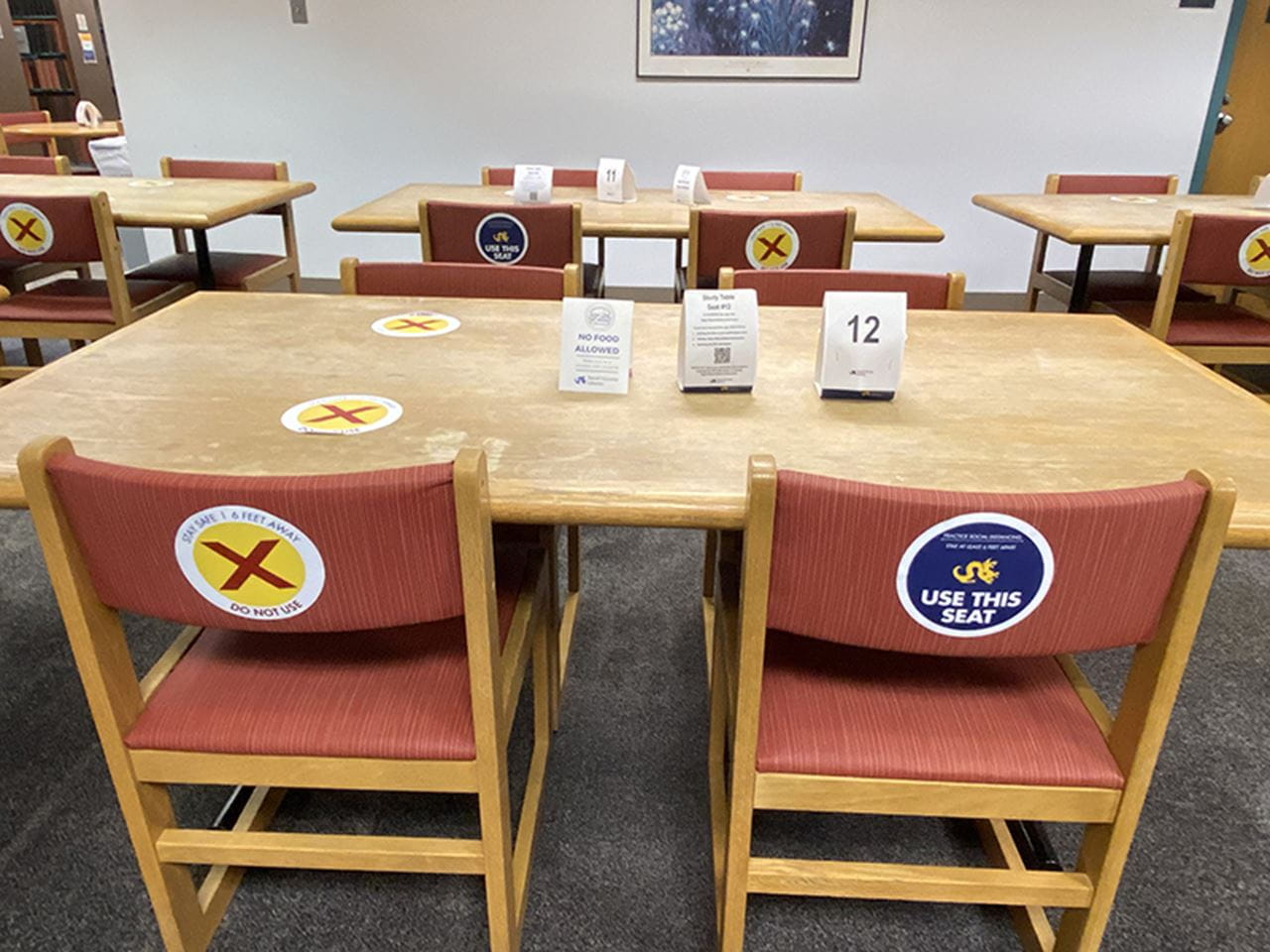 Socially distant seating in the Hahnemann Library on Drexel's Center City Campus.