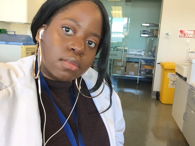 Jazmean Williams, a 2020 graduate with a BS in biomedical engineering, in the lab during her six-month co-op in Wellington, New Zealand funded partially by Drexel-LSAMP.