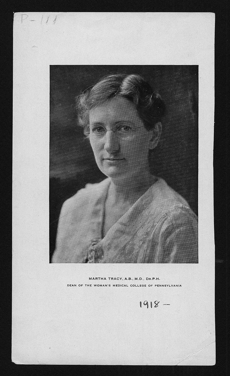 WMCP Dean Martha Tracy, MD 1904, in a 1918 photograph. Tracy helped guide WMCP during the 1918 pandemic and treated patients. Photo courtesy Legacy Center Archives, Drexel University College of Medicine.