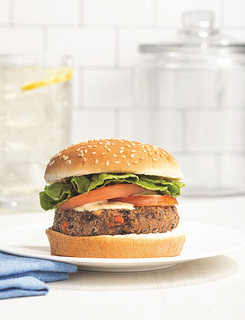 A black bean burger, one of the many recipe offerings from "The Anti-Inflammatory Family Cookbook." Photographs by Harper Point Photography.