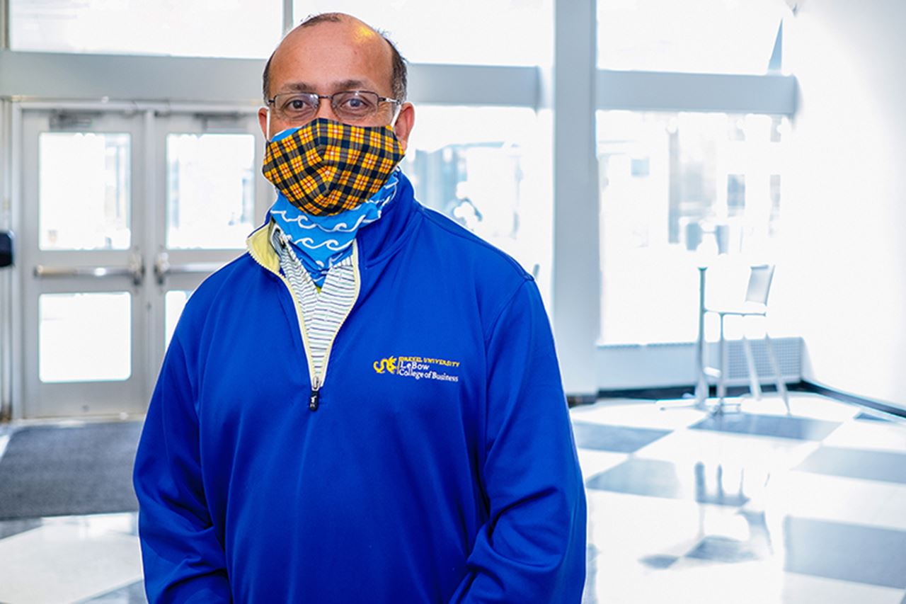 Vibhas Madan, PhD, dean of the LeBow College of Business, received his first dose of the Pfizer vaccine on April 19 at Drexel University.