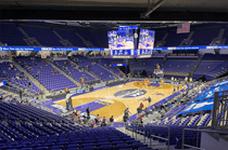 The new 8,500-seat Atlantic Union Bank Center on the campus of JMU, site of the men’s CAA Basketball Championships.