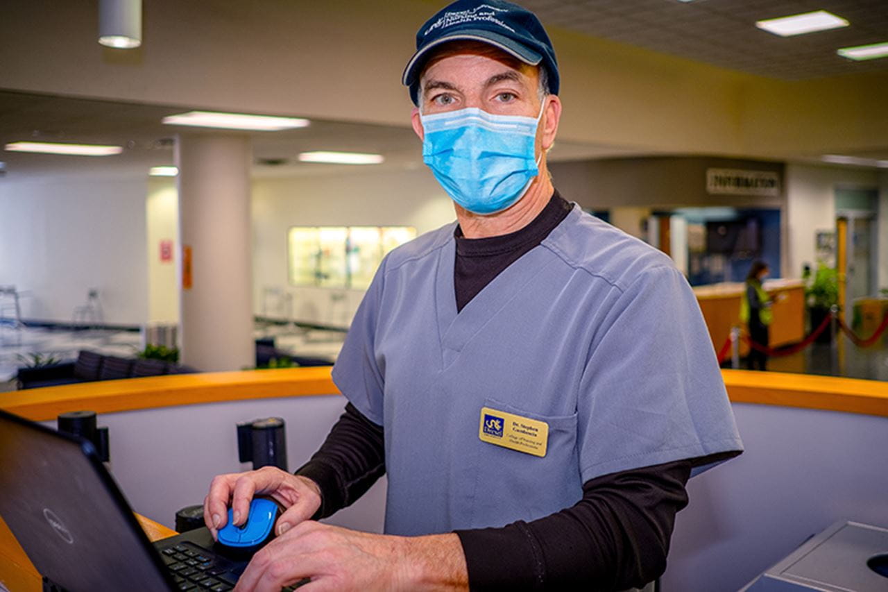 Stephen Gambescia, PhD, clinical professor and director of the Doctor of Health Sciences program, Health Administration Department in the College of Nursing and Health Professions, helped run the April 19 vaccination clinic at Drexel University.