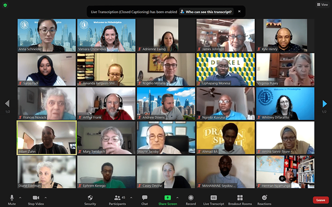 A screenshot of a networking event Drexel held for the 2021 Mandela Washington Fellows to connect with representatives from Citizen Diplomacy International Philadelphia. 