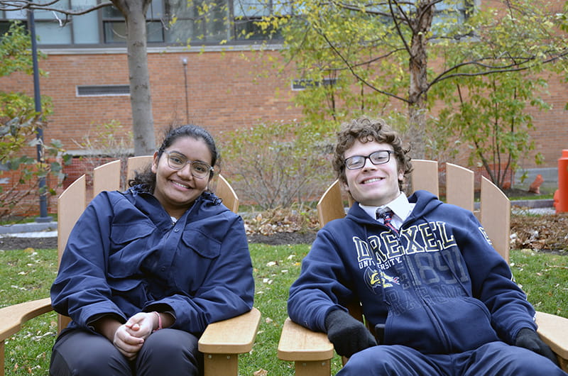 Monisha Gupta (left) and John Pepe (right), both second-year chemistry students at Drexel University.