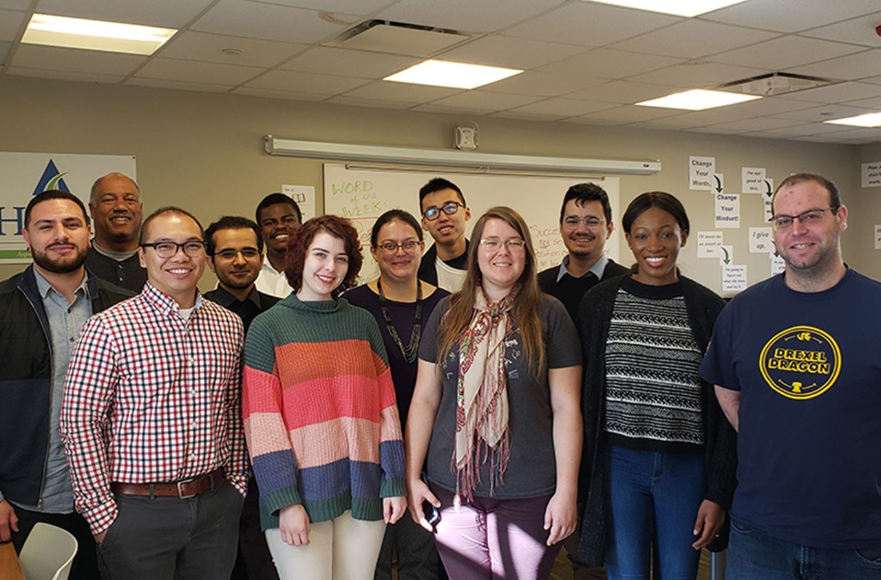 A group of LeBow College graduate students and B Smart facilitators Kevin Williams and alumnus Jabari Jones in 2019. Photo credit: Soneyet Muhammad.