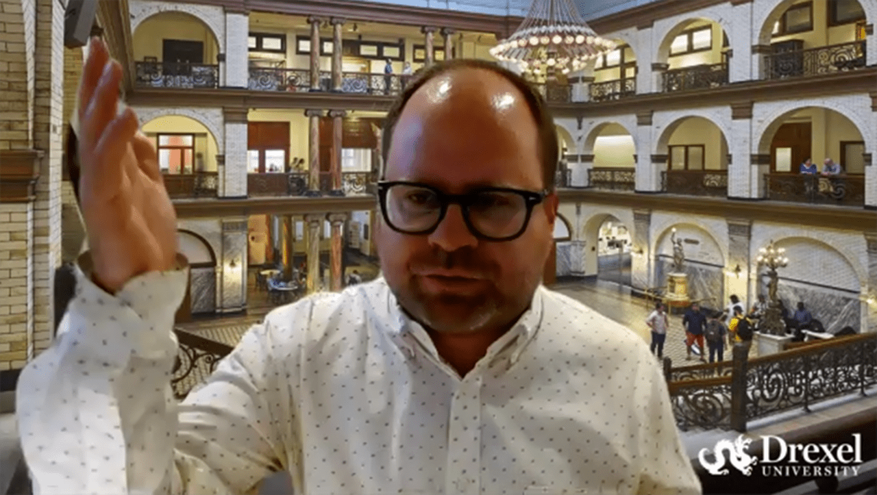 Andrew Zitcer, PhD, program director for Drexel University’s graduate program in urban strategy, interviewing Nikil Saval.