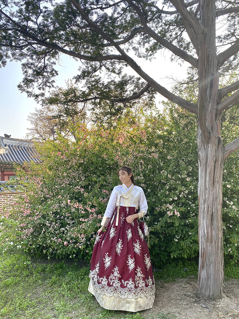 Karen Lee wearing a traditional Korean dress. Photo courtesy of Lee.