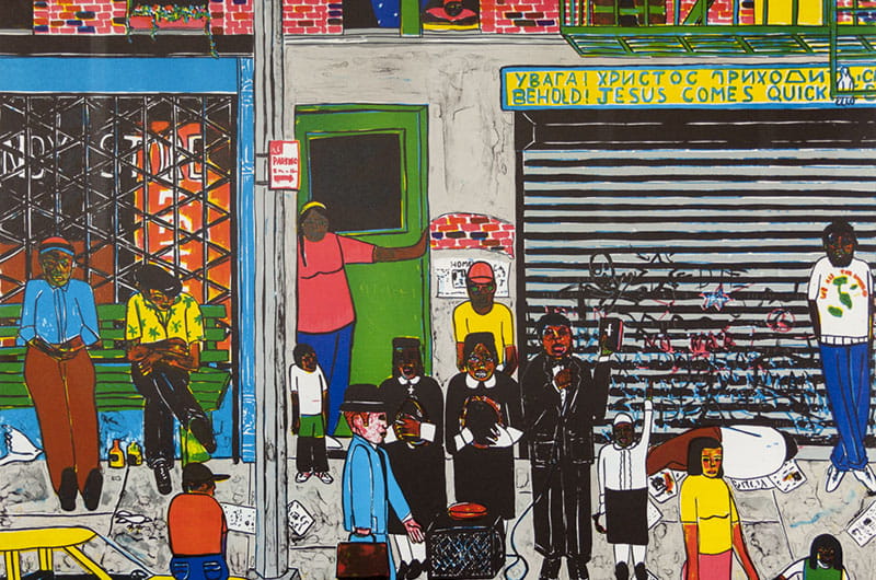 Urban street scene from diversity-rich Brooklyn, NY