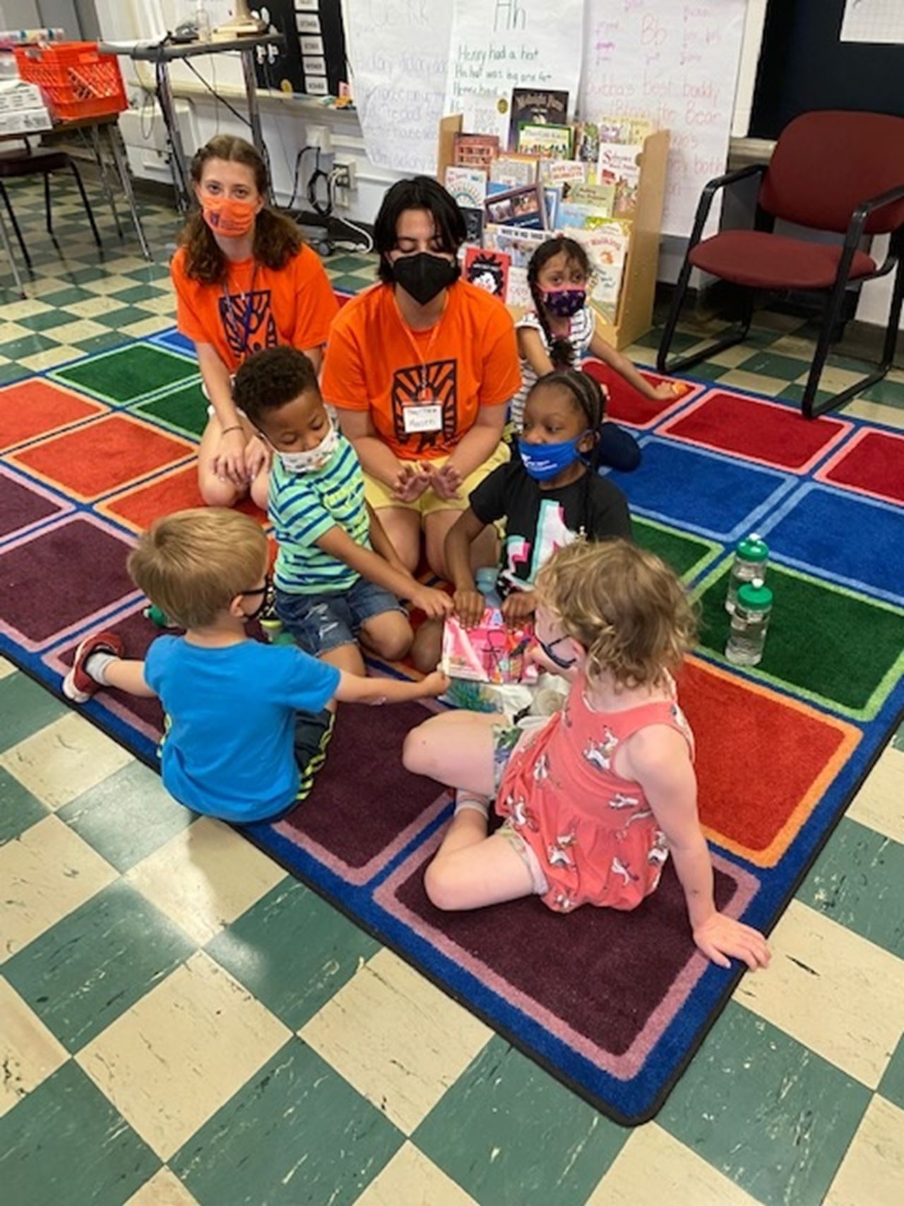 Drexel student teachers Sydney White and Mazen Aboud with Bridge Program students. Photo courtesy: Office of University and Community Partnerships.