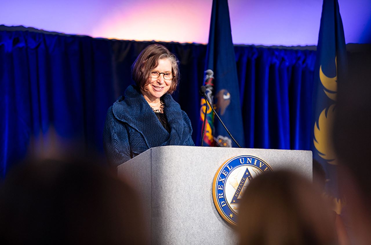 Genevieve Dion, professor in the Design Department in the Westphal College of Media Arts & Design and director of Drexel’s Center for Functional Fabrics, was a keynote speaker at Convocation.