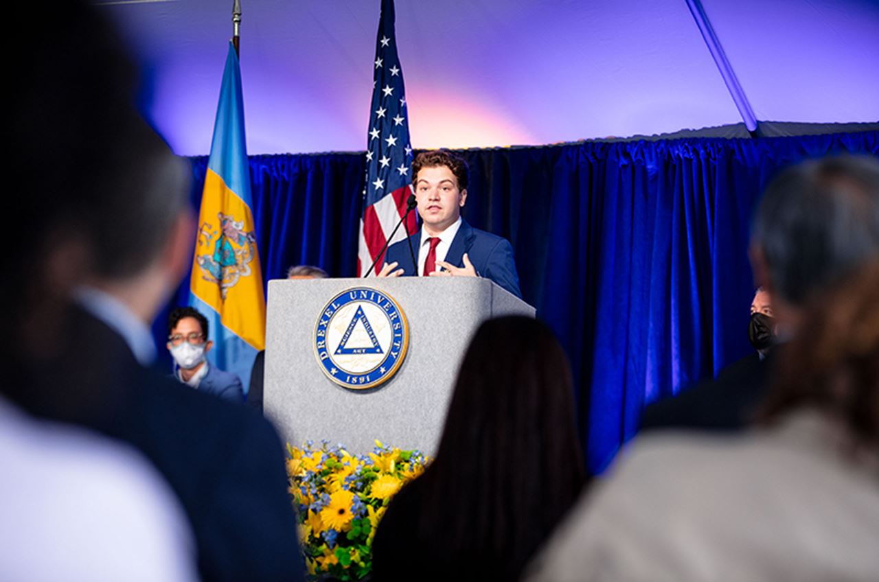 Undergraduate Student Government Association President Jarod Watson, who is a fourth-year entertainment & arts management student, spoke at Convocation.