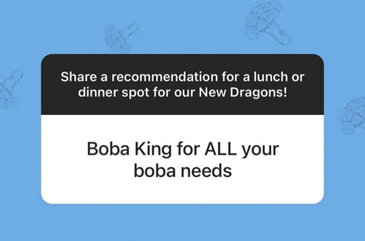 "Boba King" response to the @DrexelUniv Instagram ask, "Share a recommendation for a lunch or dinner spot for our New Dragons!"