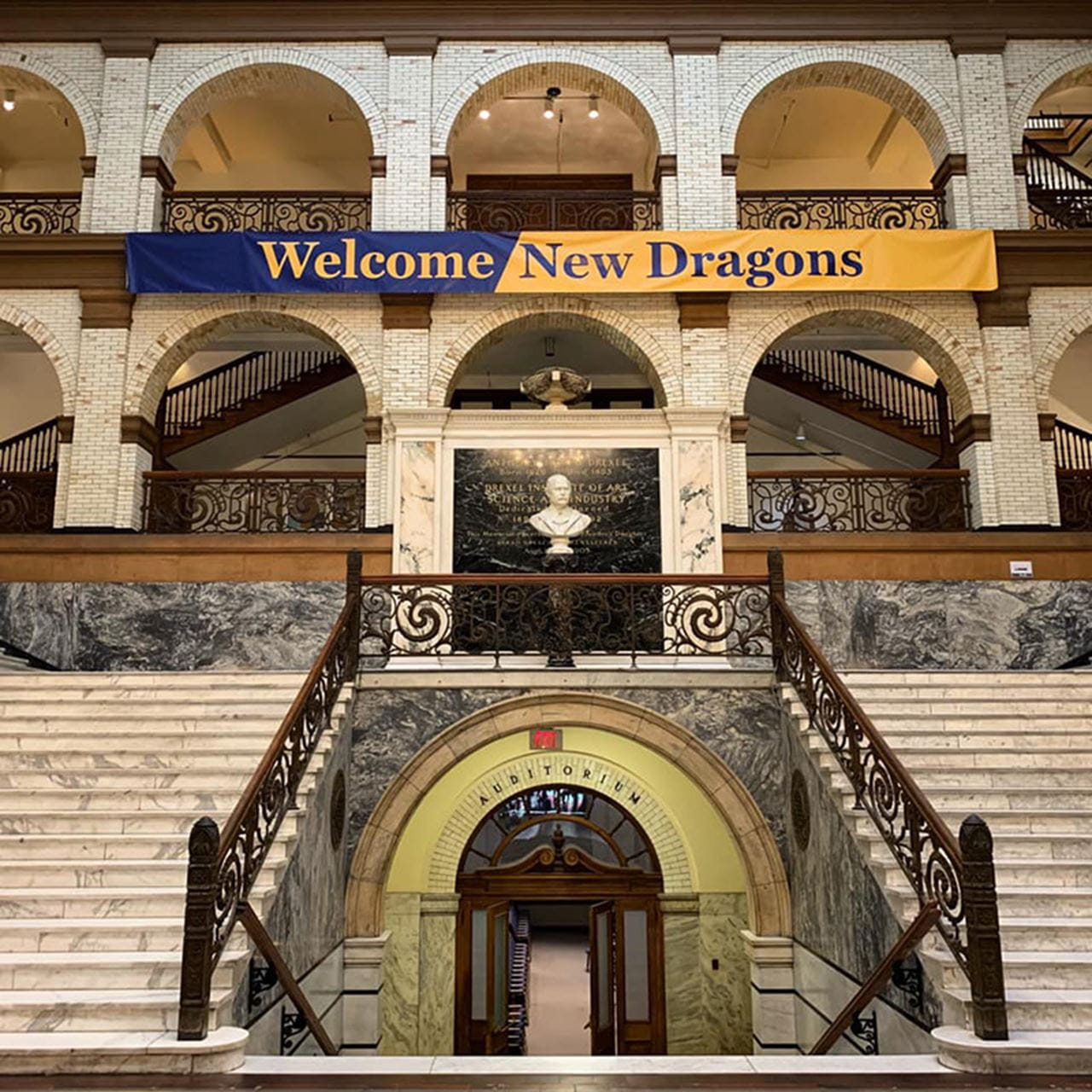 Welcoming new students in the Main Building.