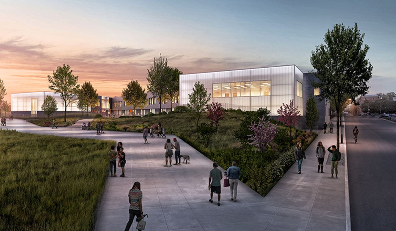 Renderings of the Samuel Powel Elementary School and Science Leadership Academy Middle School. Photo courtesy: Wexford.