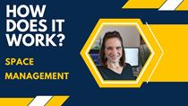 &quot;How Does it Work? Space Management&quot; with a photo of a woman.