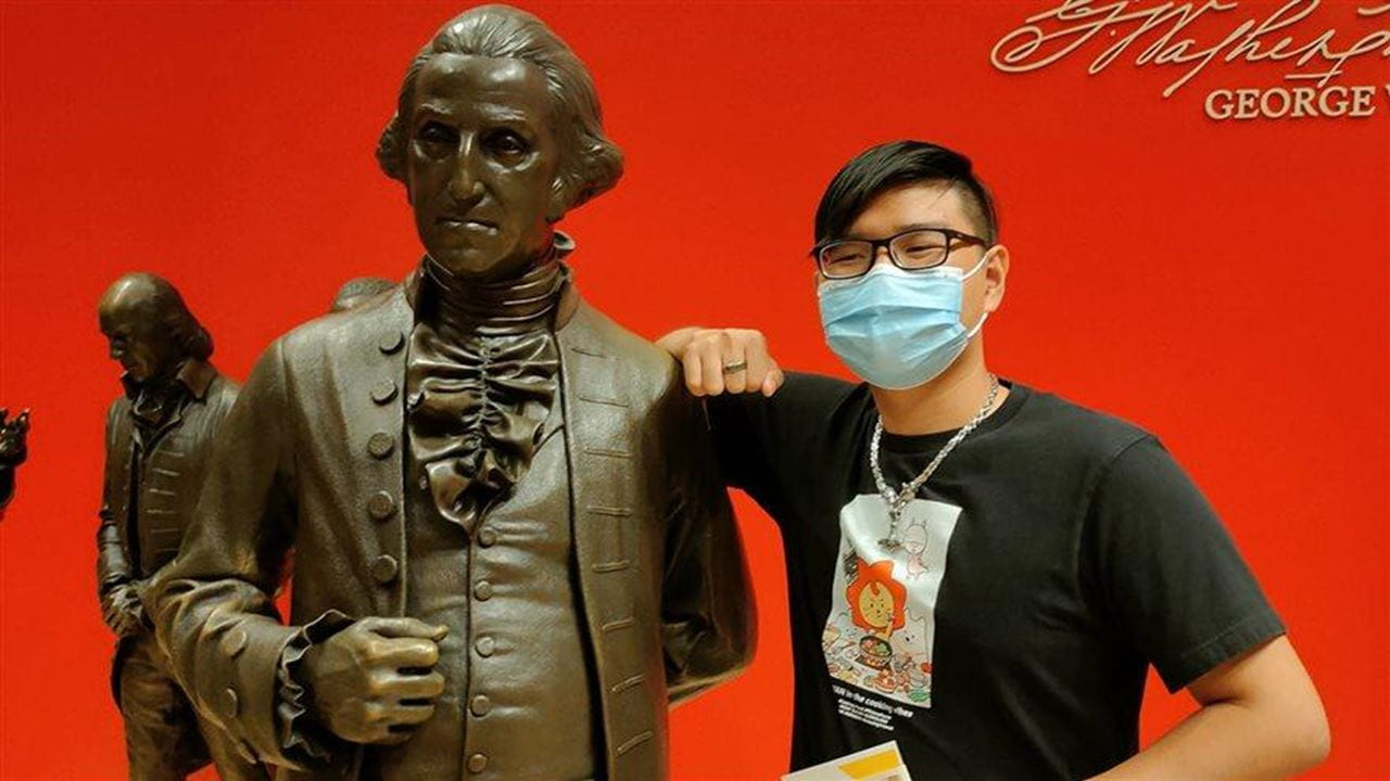Nitiwit “Junior” Jongphiphithaporn poses at the National Constitution Center, which he visited during Welcome Week at the start of fall term when he studied abroad at Drexel.