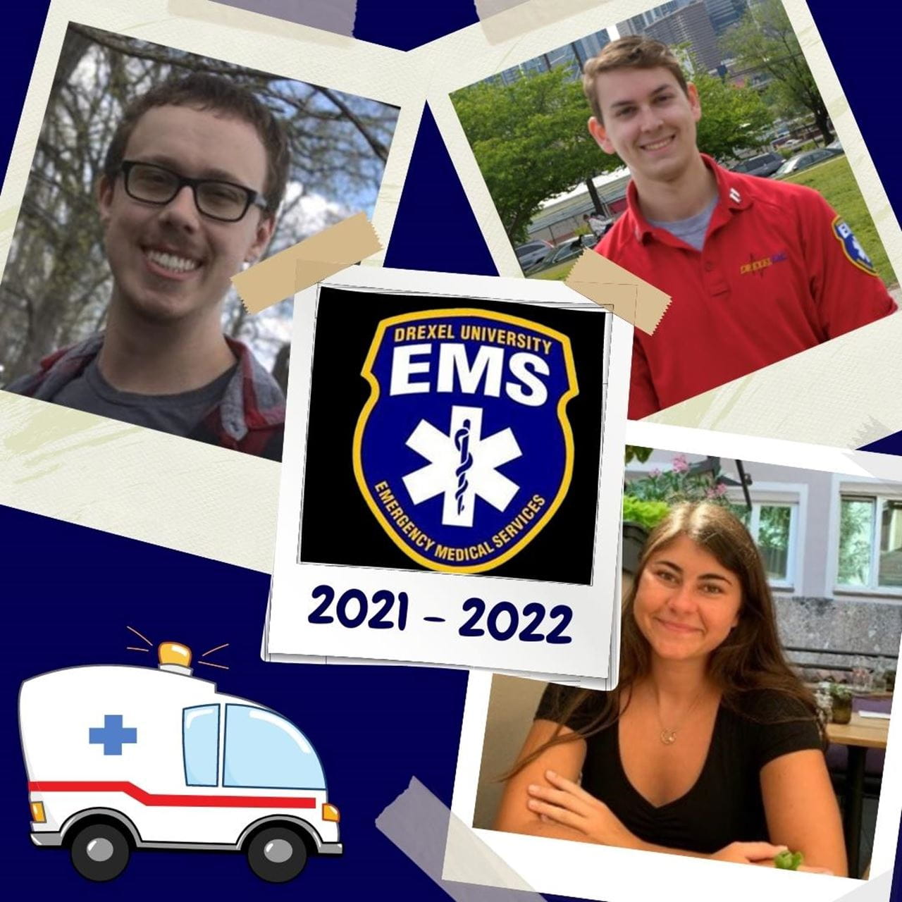 Three images of Drexel EMS' graduating seniors.