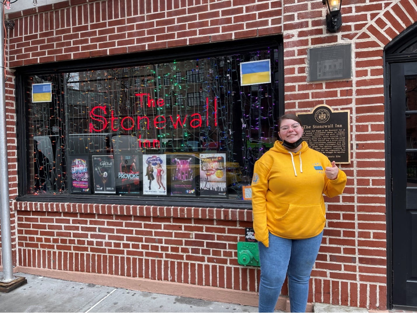 Drexel student stands in front of the Stonewall Inn.