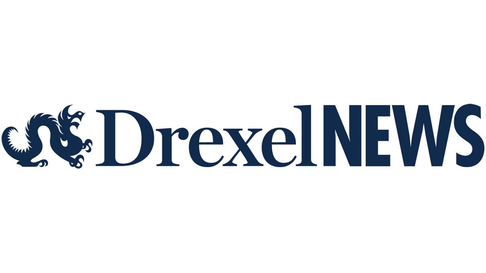 The logo of DrexelNEWS, with a dragon in front of the name. 