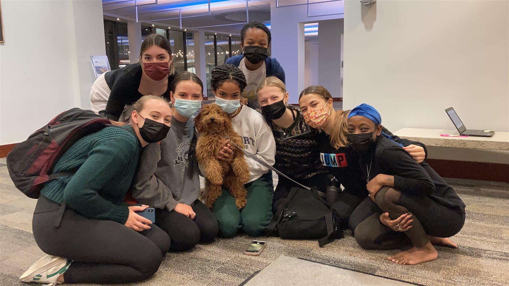 Daffodil stops by during a rehearsal for the Drexel Dance Ensemble. Photo credit: Jennifer Morley.