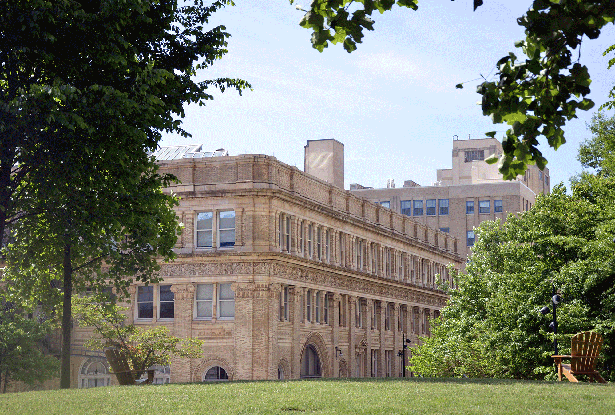 Exterior and interior shots of Main Building.