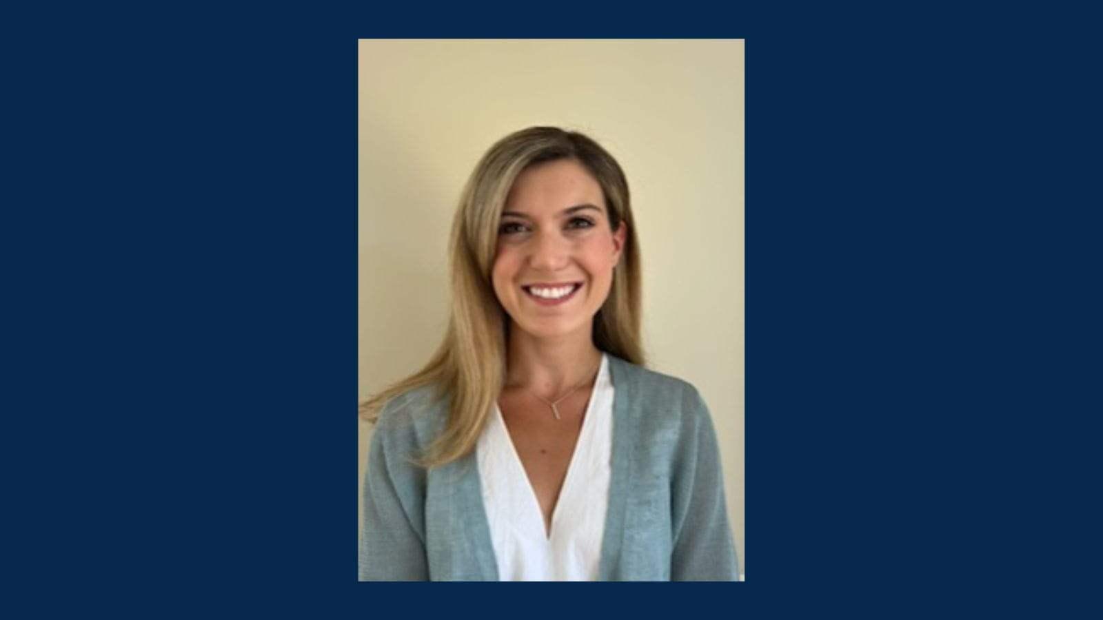 Megan Bradley on a blue background