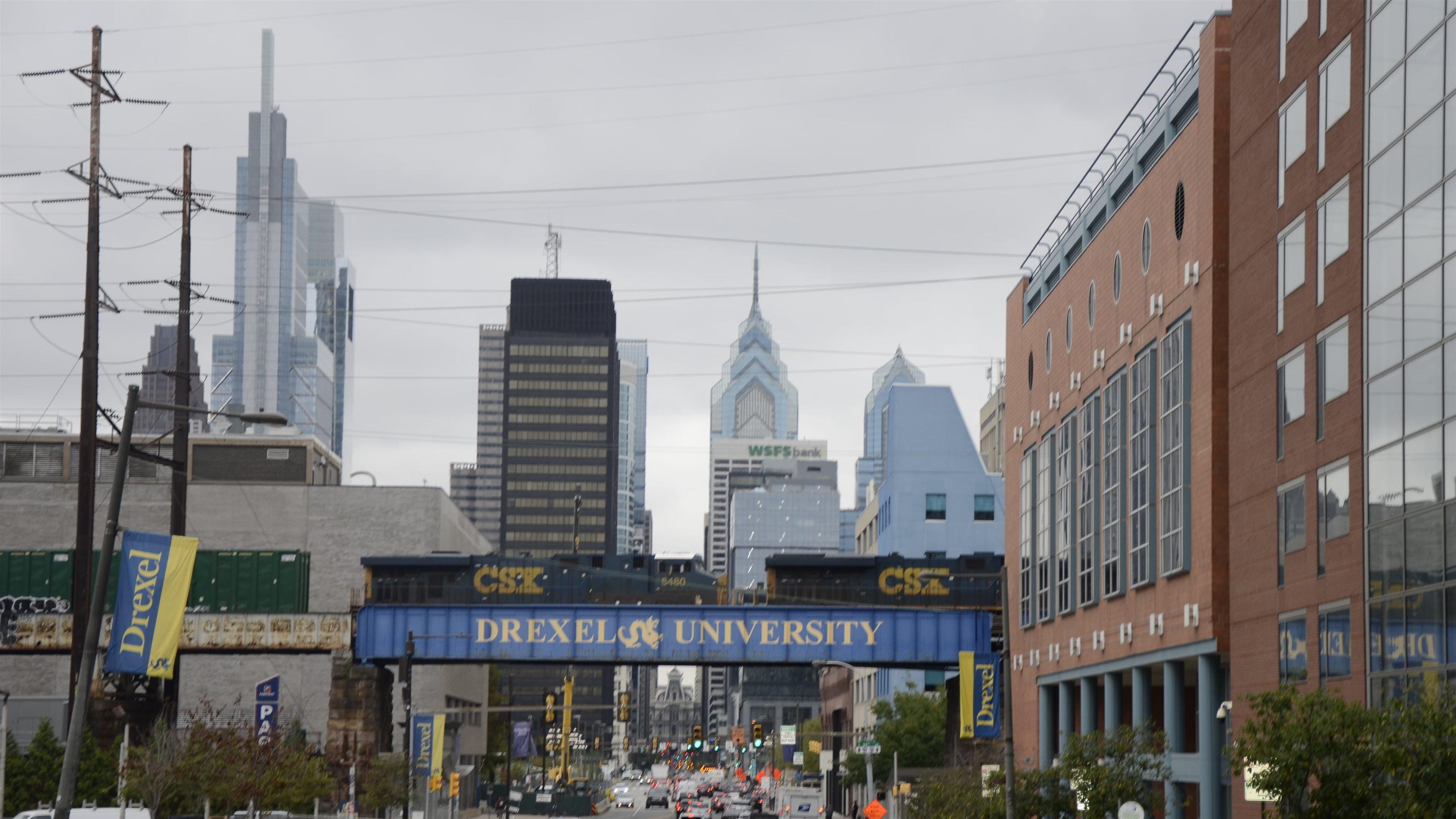 View of campus looking east on Market Street from JFK. 