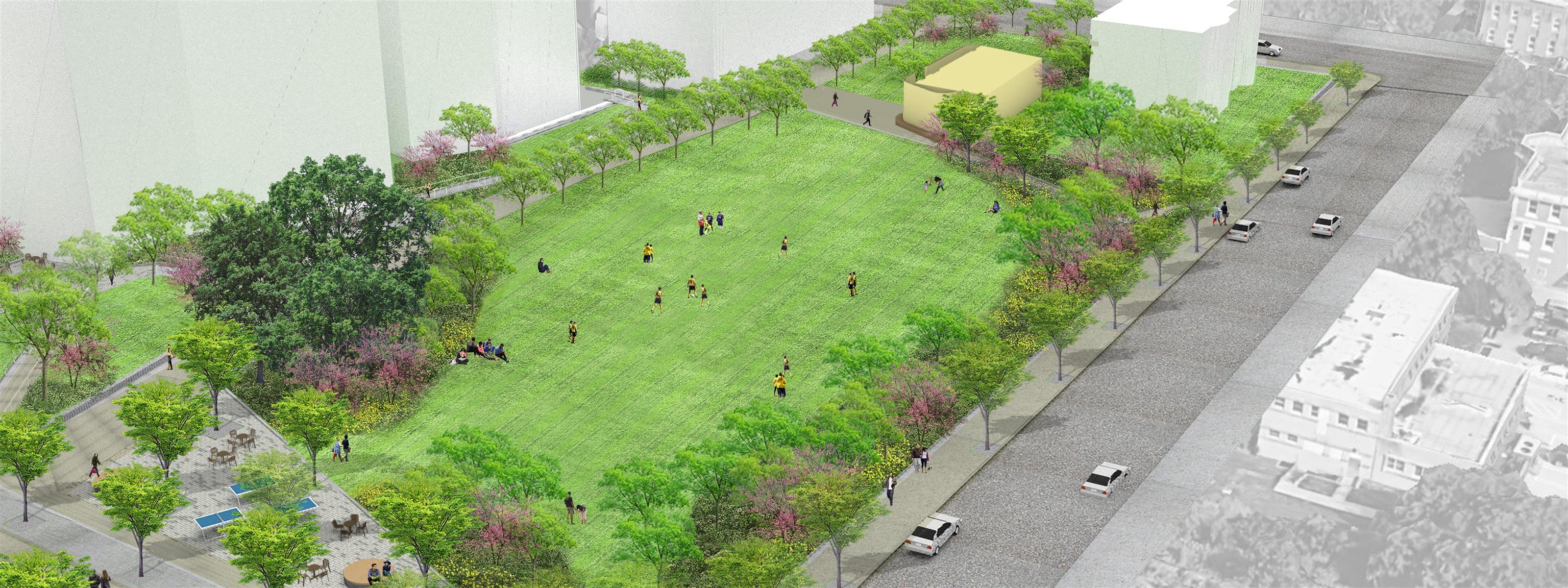 A conceptual rendering of the proposed green space. Image courtesy of Andropogon Associates.