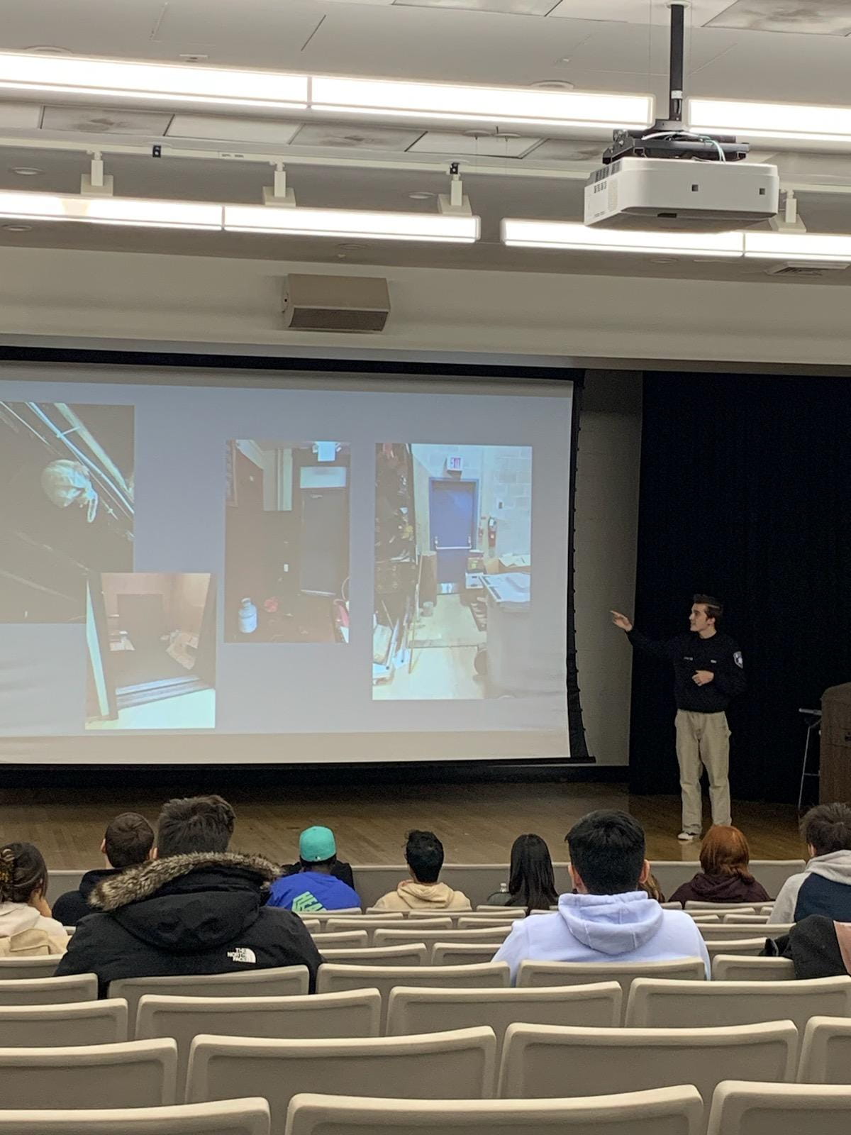 Joey presented fire safety messaging to about 100 resident assistants and other Student Life stakeholders at Nesbitt Hall for their pre-term training