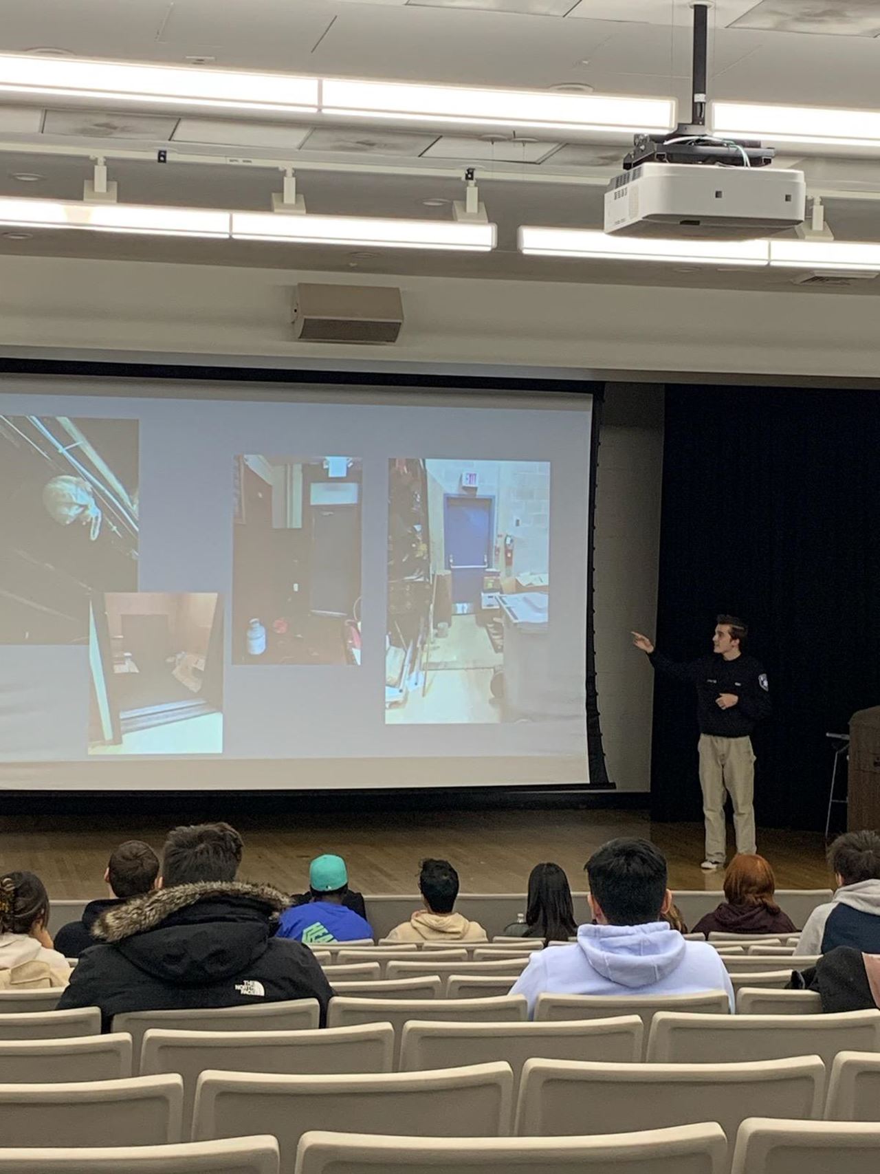 Joey presented fire safety messaging to about 100 resident assistants and other Student Life stakeholders at Nesbitt Hall for their pre-term training