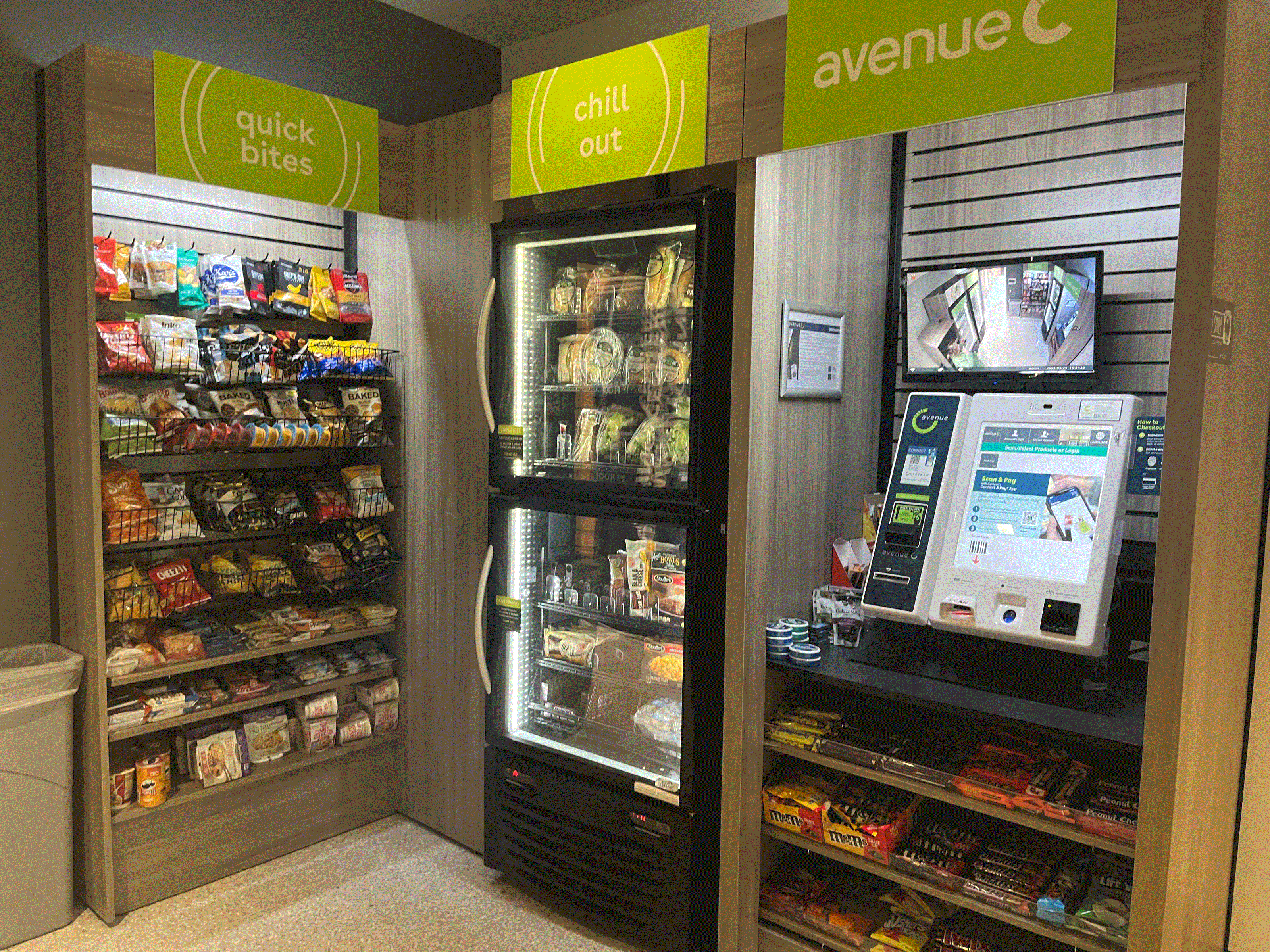 The vending machine options and microwave on the first floor of the Korman Center.