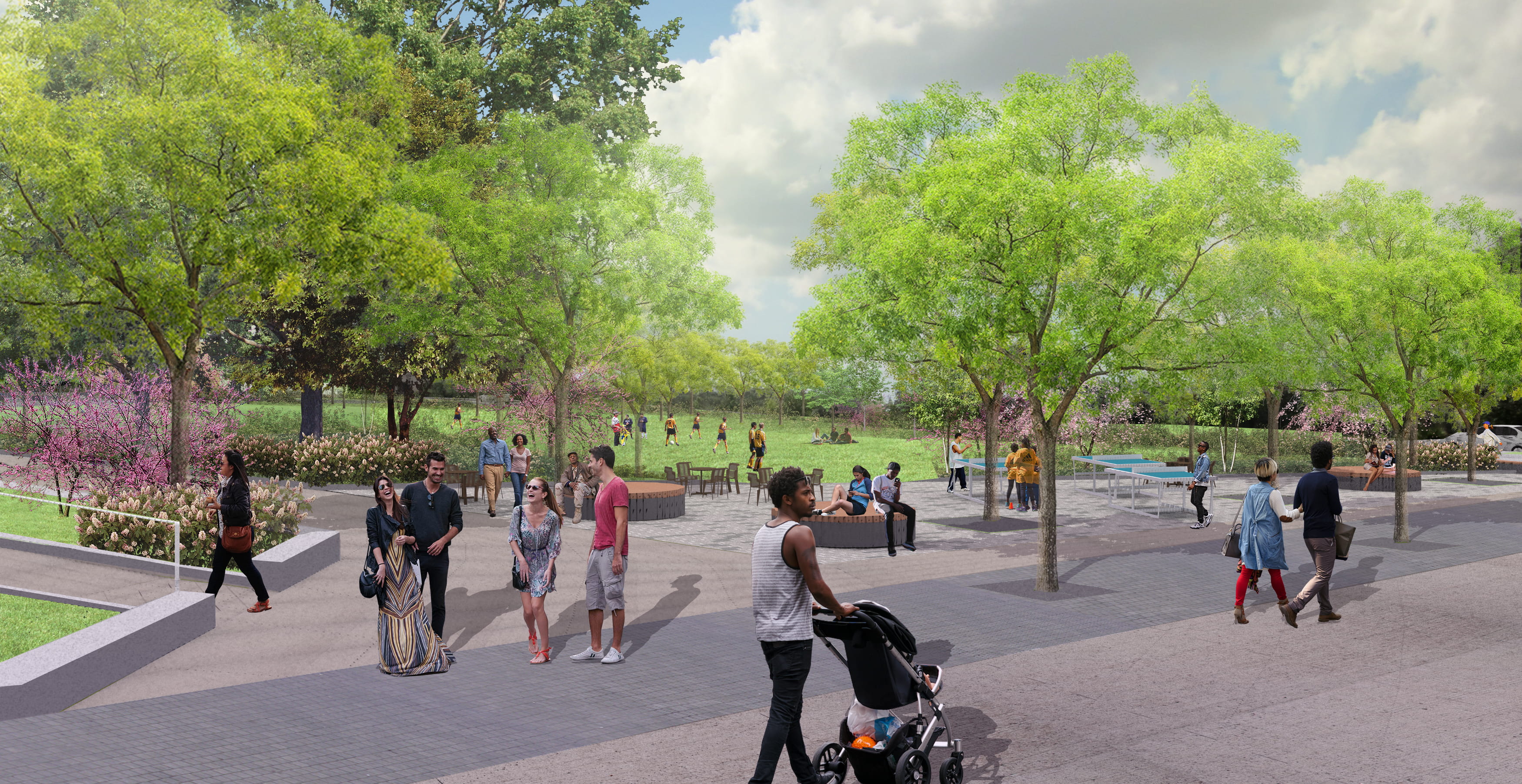 Another rendering showing a possible look at the new green space. Image courtesy of Andropogon Associates.