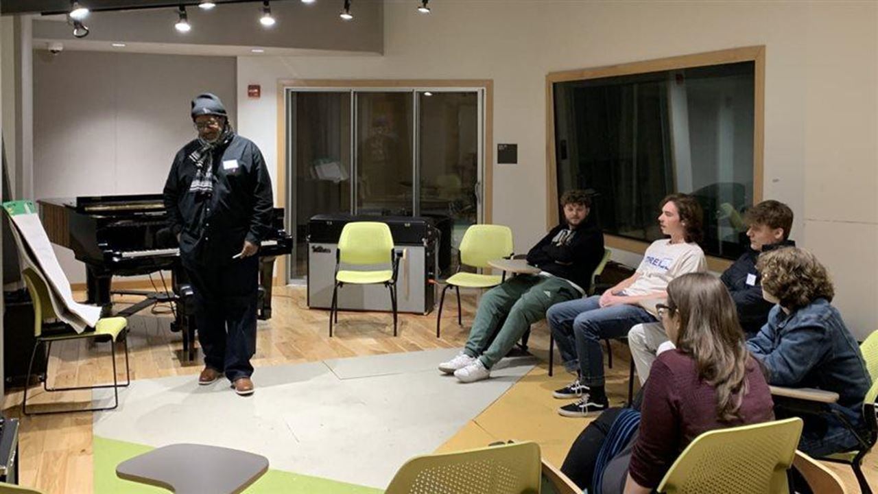 James McKinney leads a songwriting workshop 