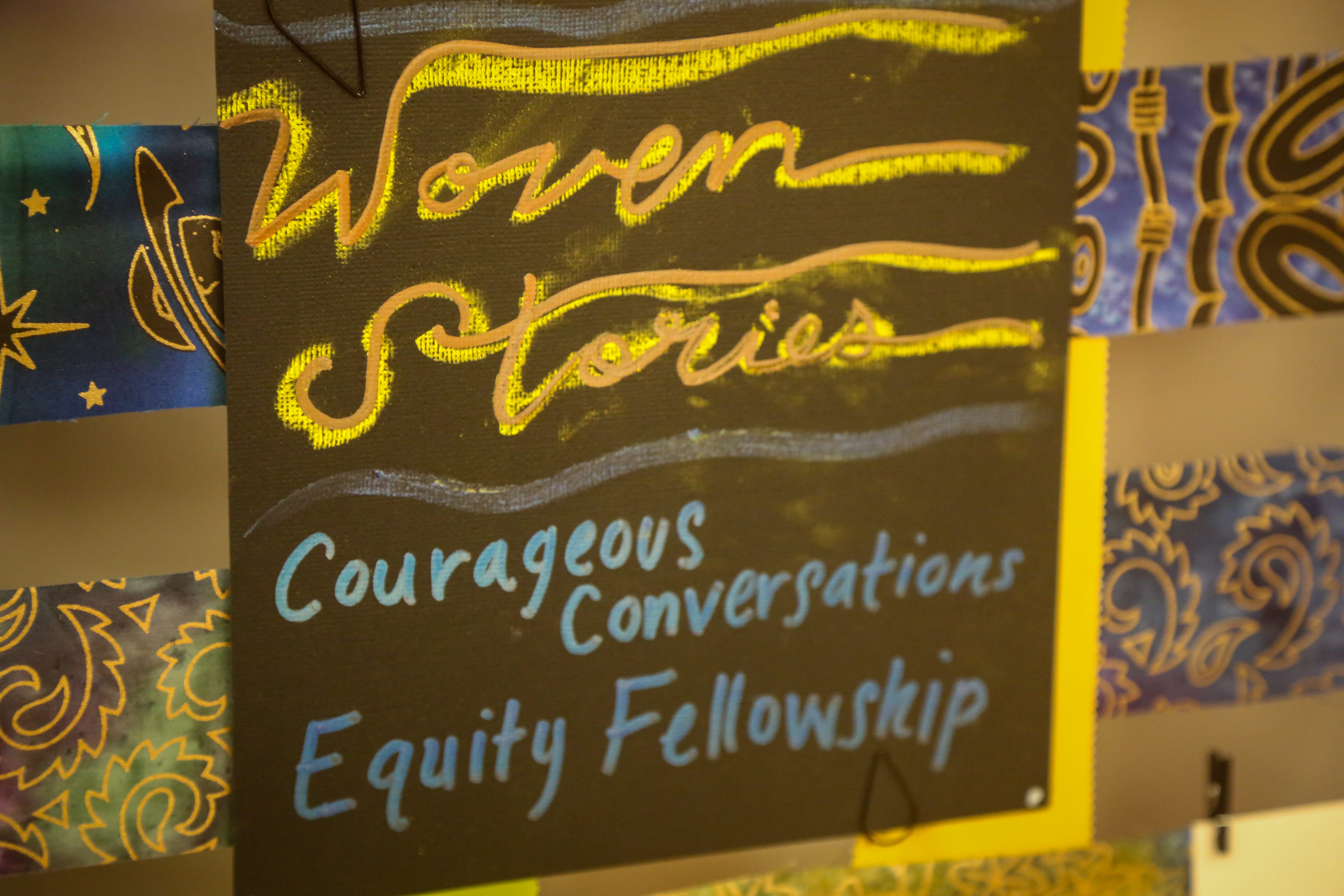 Text on creative project reading Woven Stories, Courageous Conversations Equity Fellowship