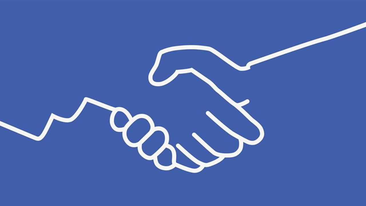 A blue graphic showing hands shaking