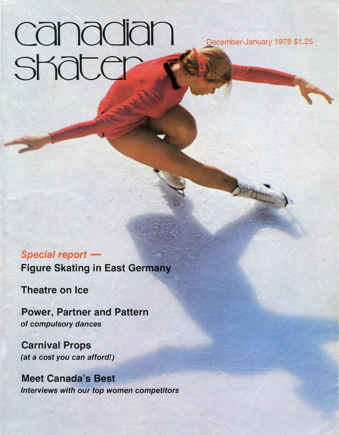 Image of a "Canadian Skater" magazine cover featuring a woman in a red outfit skating on ice.
