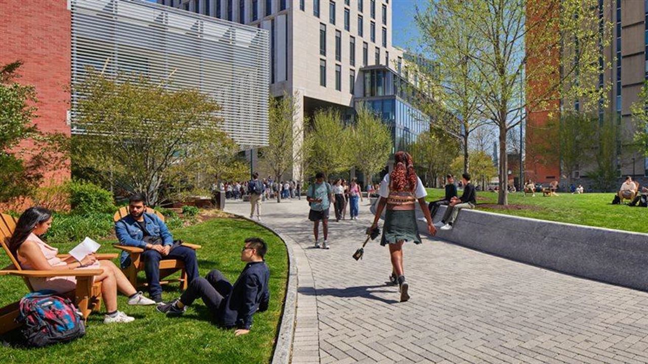 Students walk along Korman Quad.
