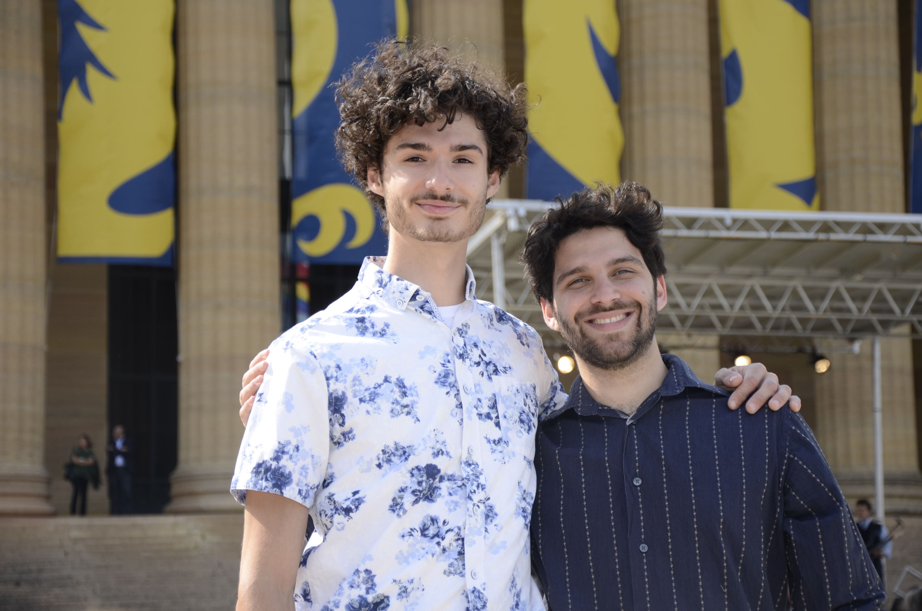 Ryan Hadfield and Austin Keares in front of the art museum.