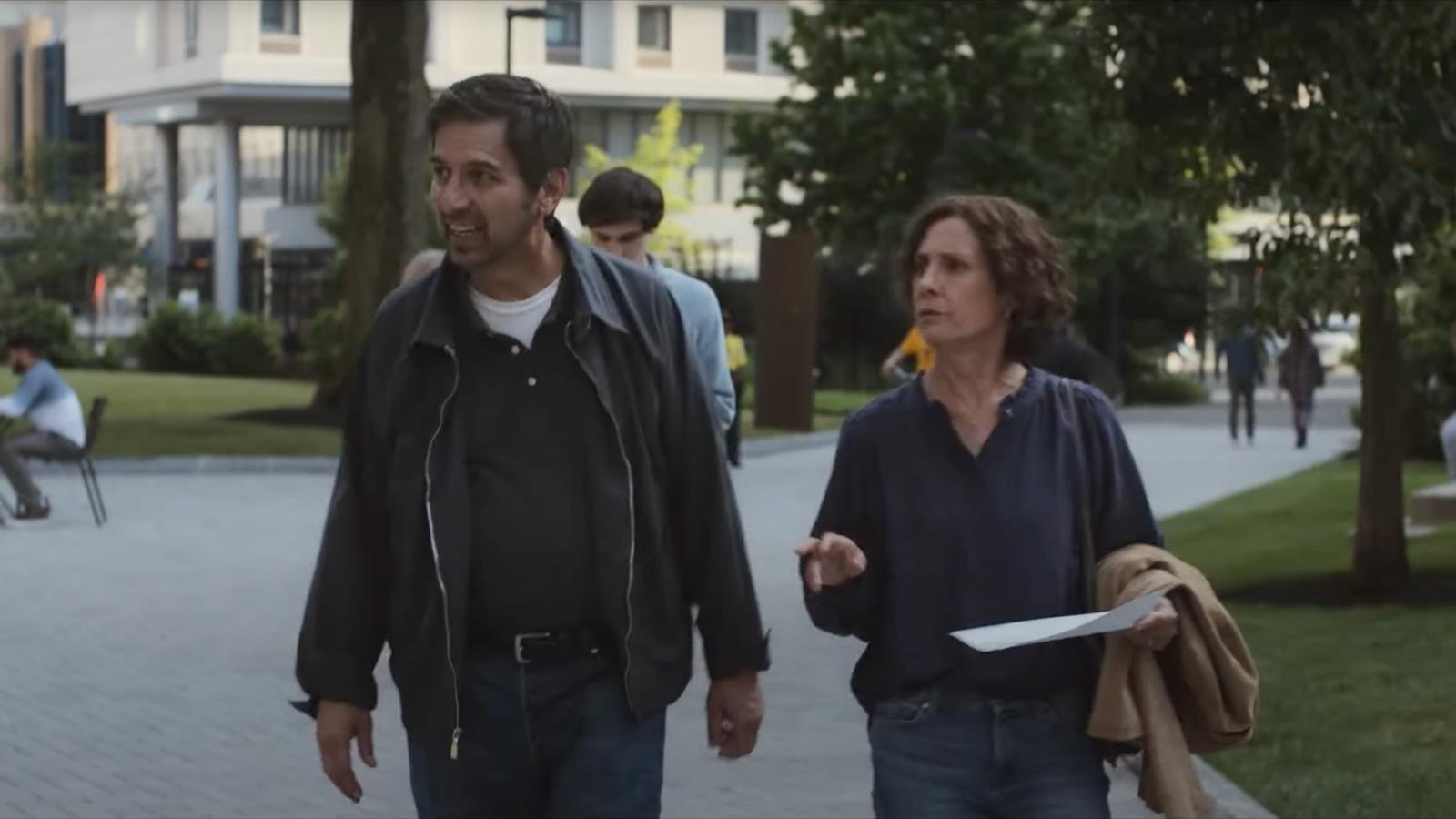 Drexel&#39;s  Korman Family Quad and Chestnut Square can be seen in the trailer alongside Ray Romano, Laurie Metcalf and Jacob Ward. Screenshot from the trailer to “Somewhere in Queens.” Directed by Ray Romano. Roadside Attractions, Lionsgate Films. 2023.