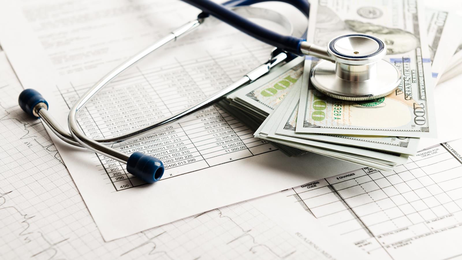 Dollars with stethoscope on them