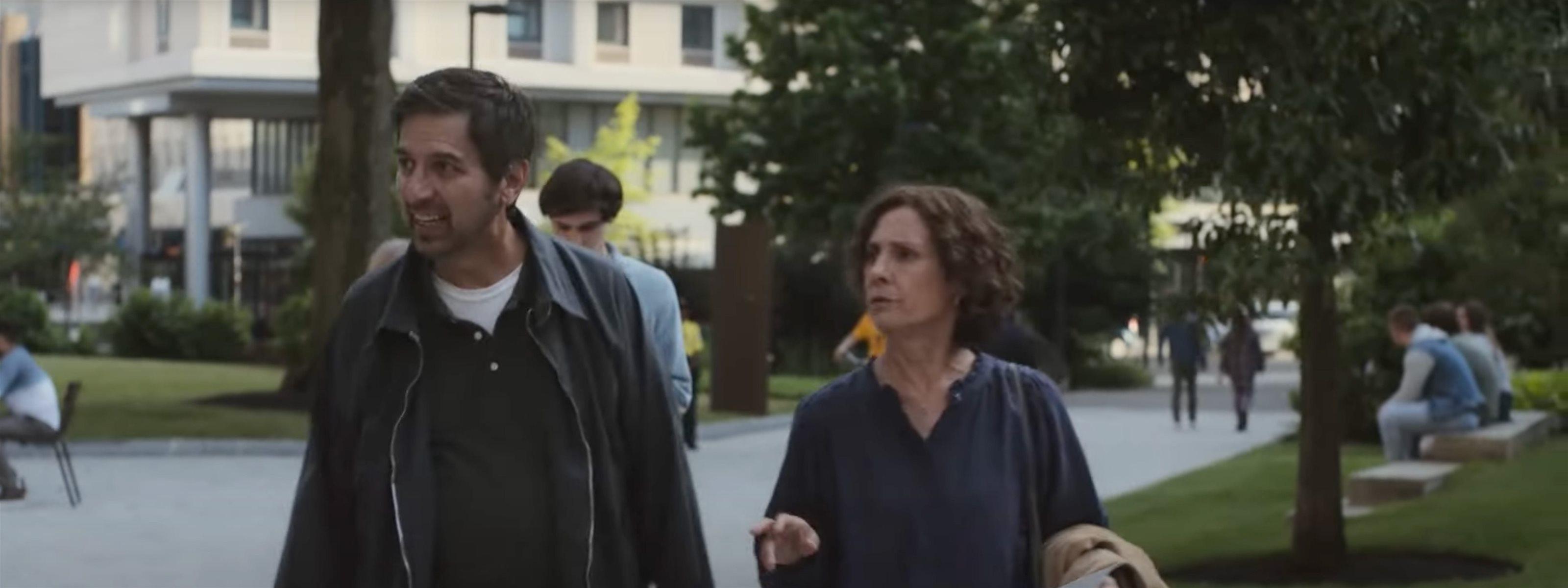 Drexel&#39;s Korman Family Quad and Chestnut Square can be seen in the trailer alongside Ray Romano, Laurie Metcalf and Jacob Ward. Screenshot from the trailer to “Somewhere in Queens.” Directed by Ray Romano. Roadside Attractions, Lionsgate Films. 2023.